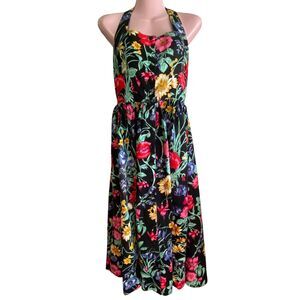 Vintage Together Dress Womens 8 Floral Halter Sundress 90s Retro Summer Casual